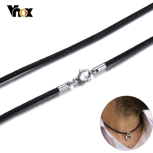 Vnox 20"/24"/30" Genuine Leather Chain Unisex Necklace Choker DIY Accessory Black Rope Chain with Stainless Steel Lobster Clasp