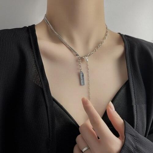 Origin Summer Korean Fashion Pearl Curb Chain Asymmetric Pendant Necklace for Women Unique Design Geometrical Necklace Jewelry