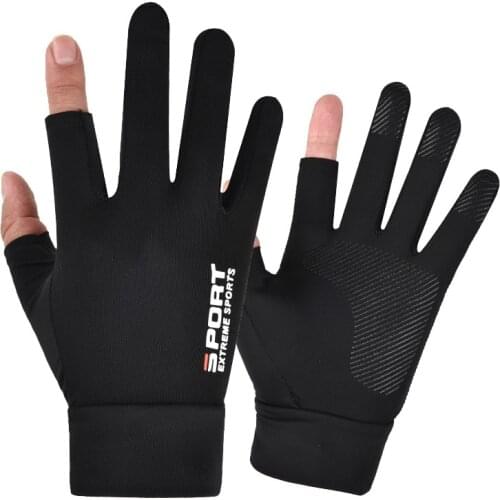 Men Women Outdoor Print Letters Sport Fitness Non-Slip Cycling Mitten Thin Elasticity Show Finger Touch Screen Fishing Glove I53