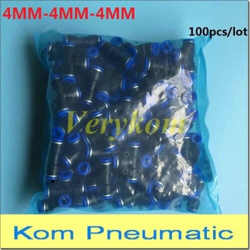 Wholesale Verykom Pneumatic Plastic Push In Pipe Air Fitting 4mm to 4mm Quick Tube Hose Tee Connector PE-4 APE-4 4MM-4MM Joiner