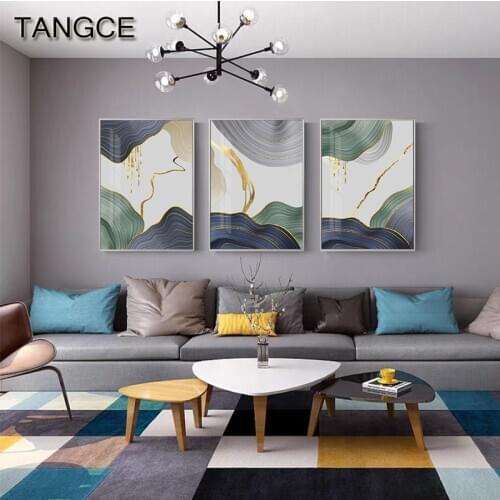 Golden Annual Ring Abstract Poster Blue Green Wall Art Print Nordic Canvas Painting Modern Luxury Decorative Picture Home Decor