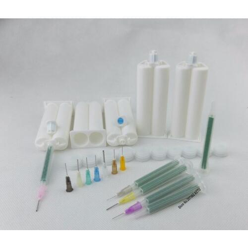 EMPTY Unfilled 2-part Epoxy 50ml Ratio 1:1 Barrel with Quadro Static Mixers 5.3-16 & various Needle Tips