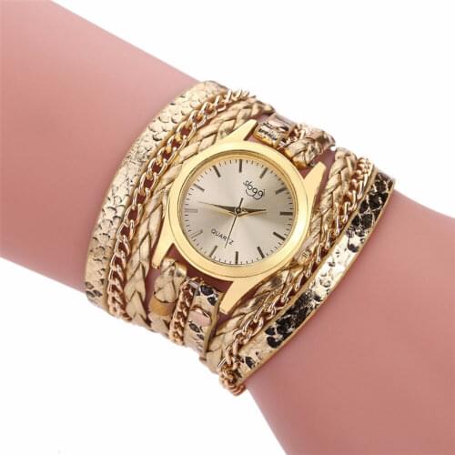 Selling Quartz Watches Women Gold Geneva Bracelet Wristwatch Ladies Dress Woven Leopard Multi Layers Leather Strap Watch