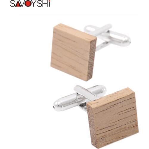 SAVOYSHI Luxury Wood Cufflinks for Mens Shirt Cuff buttons High Quality Square Cuff links Fashion Brand Mans Jewelry Gift