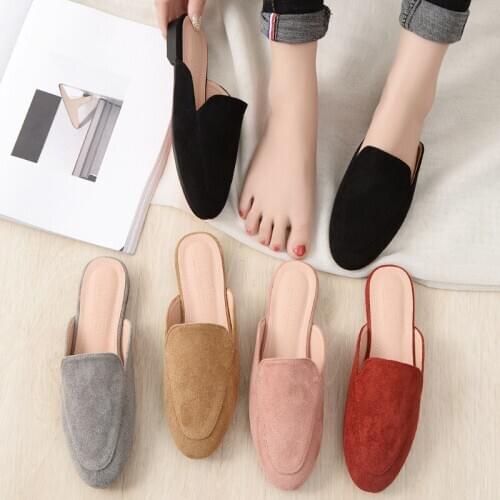 Womens Spring Autumn Flat Slippers Ladies Outdoor Casual Mules Shoes Female Luxury Lazy Fashion Slides Pointed Non-Slip Sandals