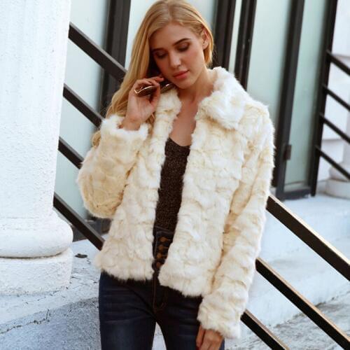Savabien Beige Faux Fur Coat Short Furry Plus Size Fake Fur Jacket Lapel Long Sleeve Soft Women Winter Fashion Streetwear