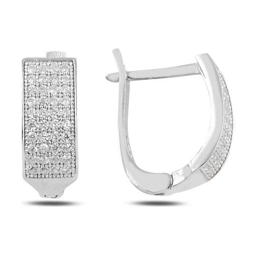 Silver 925 Sterling 4 Row Zircon Cubic Zirconia J Earrings