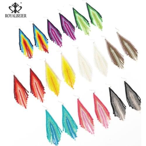 Boho Fashion Statement Long Tassel Drop Earrings For Women Bohemian Colorful Tassel Handmade Bead Dangle Earrings Trend Jewelry