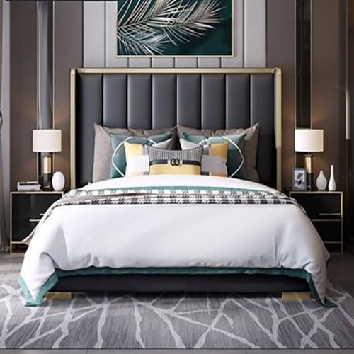 Light luxury bed master bedroom wedding bed post-modern double leather bed Hong Kong style luxury ins net red bed modern minimal