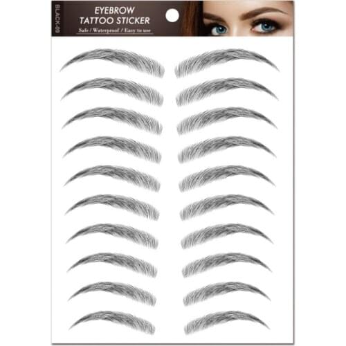 A0ND Hair-liked Eyebrow Tattoo Stickers 6D Realistic Stick-On Stencil Waterproof Transfer Black Eyebrow Decal Makeup Tools
