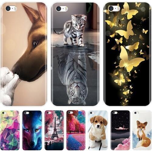 TPU Phone Case Silicone For iPhone SE 5S 5 S 5C Silicone Soft Lovely animals Back Cover For iPhone 4S 4 S Case