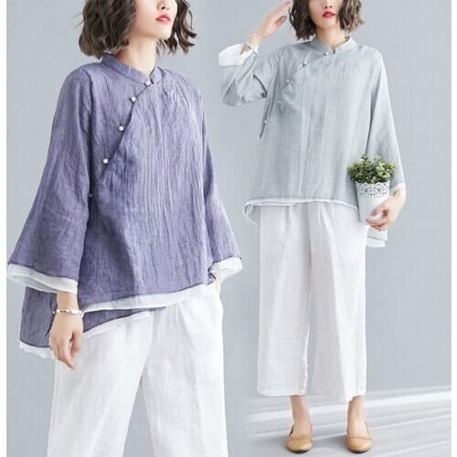 Traditional Chinese Clothing Women Tai Chi Chiffon Tang Suit Top Costume Female Linen Kung Fu Shirt Long Sleeve Blouse Qipao Top