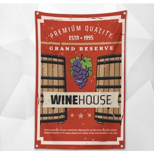 WINE HOUSE Vintage Beer Day Flag Wall Chart Deluxe Indoor Outdoor Banner Retro Oktoberfest Decor Tapestry Canvas Painting Gift
