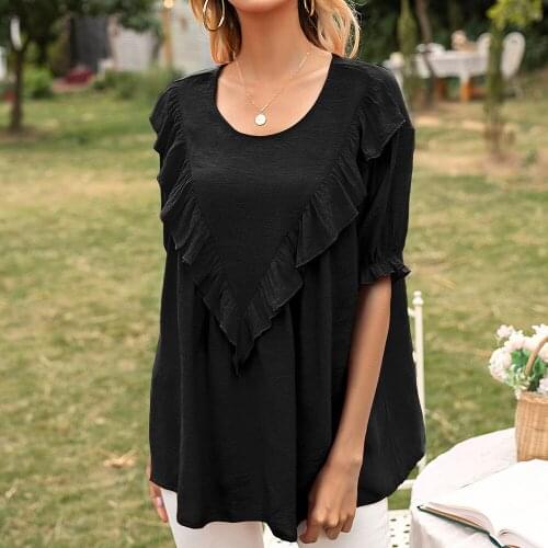 Womens Blouse Summer Shirt 2021 Short Sleeve O-Neck Elegant Ruffles Loose Blouses Woman Shirts Blusas Y Camisas Femme Clothing