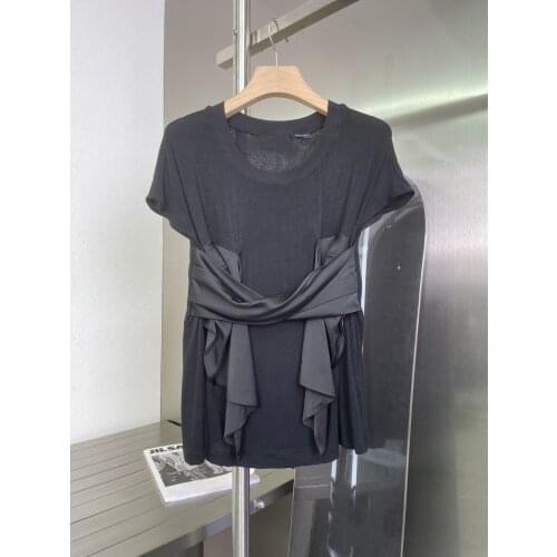 Summer Fashion 2021SS New Women Casual Patchwork Short Sleeve Black T-Shirt Tee Female Tops Sn 6.03