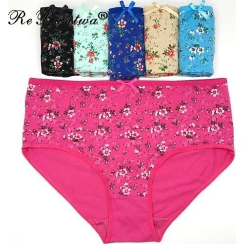 2020 Floral Print Big Size Panties Women Sexy Fashion Cotton Briefs High Waist Underwear Girls Plus Size 2xl 3xl 4xl 10pcs/lot