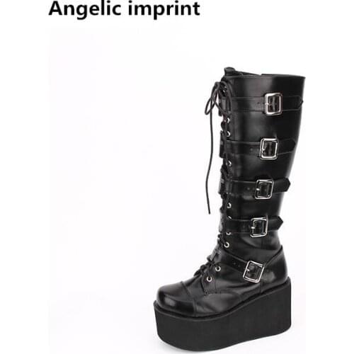 Angelic imprint handmade mori girl Women motorcycle boots lady lolita Boots woman high heels pumps wedges platform shoes 33-47