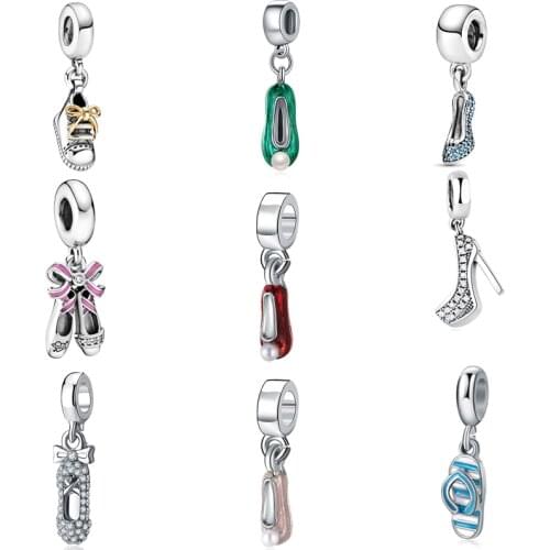 2021 New Colorful Shoes Slippers High Heels Pendant Beads Fit Original Pandora Charms Silver Color Bracelets Women Girl Jewelry