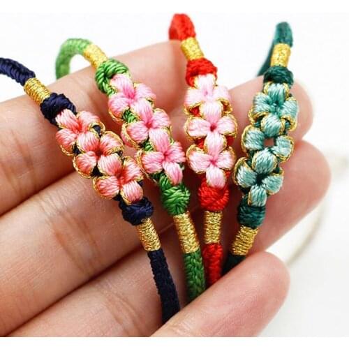 Womens Fashion Exquisite Hand-knitted Peach Flower Charm Bracelets Red Cotton Thread Simple Romantic Bracelet Accessory Gifts