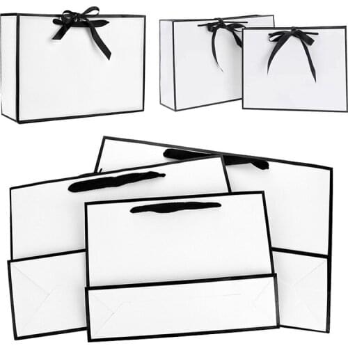 1Pc Paper Bag with Bowtie Foldable Black and White Tote Bag Clothes Packaging Bags Wedding Party Supplies