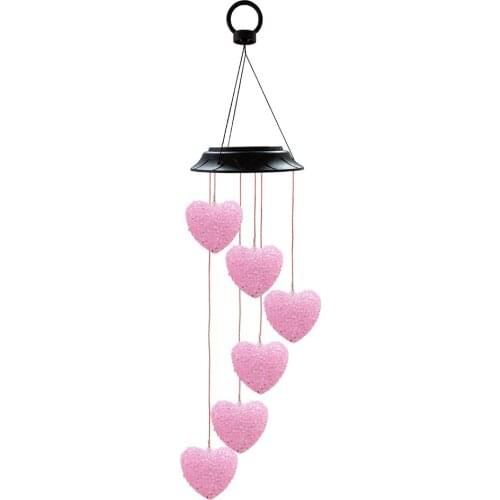 1Pc Solar Light Heart Shape Outdoor Powered LED Wind Chime Color Change Spiral Wind Chime Outdoor Light Decorative Garden Light