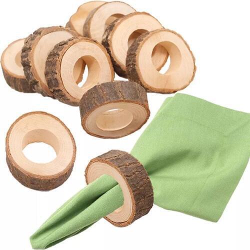 10pcs rustic bark wood napkin rings wood napkin holder set wedding party decoration 5.5-7cm