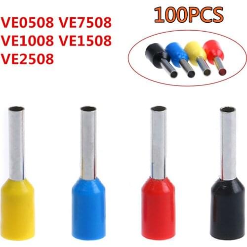 100pcs Insulated Connector Terminal Crimp Terminator Cold Pressed Insulated Termina Wire Connect VE0508 7508 1008 1508 2508