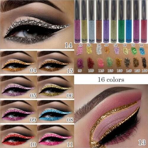16 Color Colorful Diamond Glitter Liquid Eyeliner Shimmer Bright Shining Pearlescent Eye Liners Eyerline Ojos T1194
