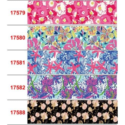 16mm-75mm Retro Flower Series Printed Grosgrain/Foe Ribbon Watercolor Flora Daisy DIY Festival Day Hair Bowknots 50yards/roll