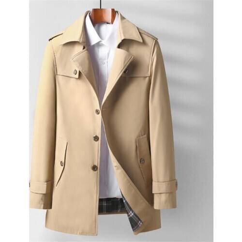 2021 New mens coat spring and autumn business fashion casual solid color lapel windbreaker jacket Overcoat male