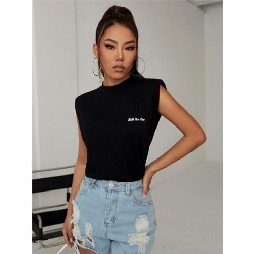 2021 Star Fashion New Nightclub Party Casual Shirt Letter Round Neck Cruise Sexy Sleeveless Long T-shirt Women S30