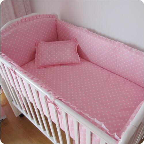 6PCS Pink kids bedding bumper Child Bedding Sets,Newborns Crib Sets toddler bed (4bumper+sheet+pillow cover)