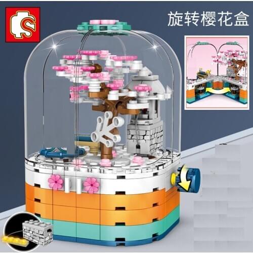 Sembo blocks Chinese Mini Street Scene educational diy kids Toys Scene simulation Rotating Sakura Box Building Blocks Girls Gift