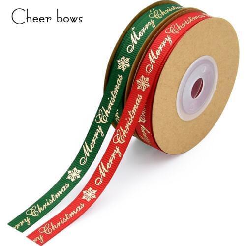 CheerBows 10y Merry Christmas Grosgrain Ribbon 10mm For DIY Craft Letter Printed Bronzing Tape For Needlework Packing Decoration