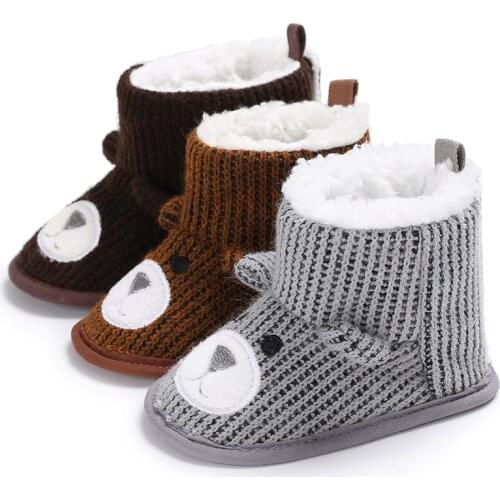 Newborn Baby Shoes Boots Toddler Cotton Sole Cute Winter Warm Villus Inside Bear Face First Walkers Infant Baby Crib Shoes