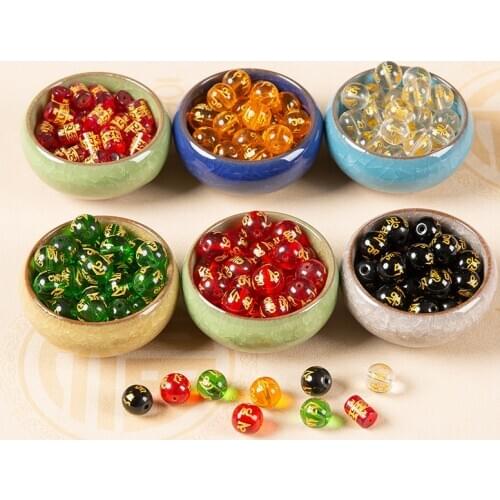 10Pcs/lot 8/10/12/14mm Crystal Beads Buddhism Om Mani Padme Hum Glass Beads For Bracelets Handmade DIY Jewelry Components Making
