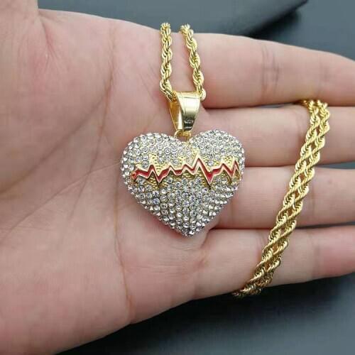 Gold silver color ECG Pendant Love Stainless steel Necklace Pendant Valentines Day Jewelry Gift man Dropshipping