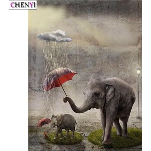 CHENYI Diamond Embroidery Canvas DIY 5D Diamond Painting Animal Elephant Cross Stitch Painting Rhinestones Umbrella Decor Home