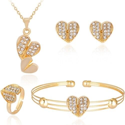 HC Fashion Individuation Heart-Shaped Kids Jewelry Crystal Baby 4 Pcs Necklace Set Lovely Girls Jewelry Childrens Day Jewelry T