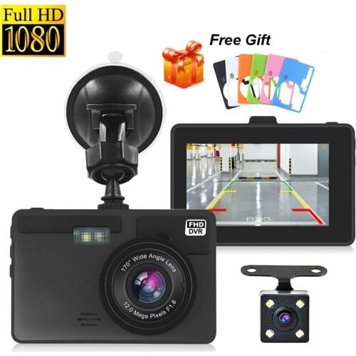 Dual Lens 2 Way Dash Cam Car DVR Video Recorder Front Full HD 1080P Camcorder Night Vision and Rear View Reverse Dashcam Camera