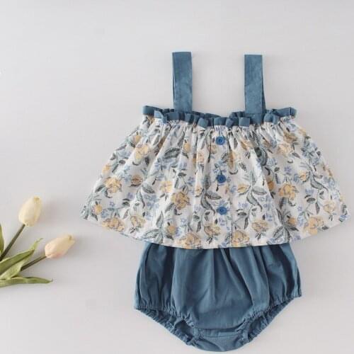 Summer baby sleeveless condole top + pants of pure color of bread female baby