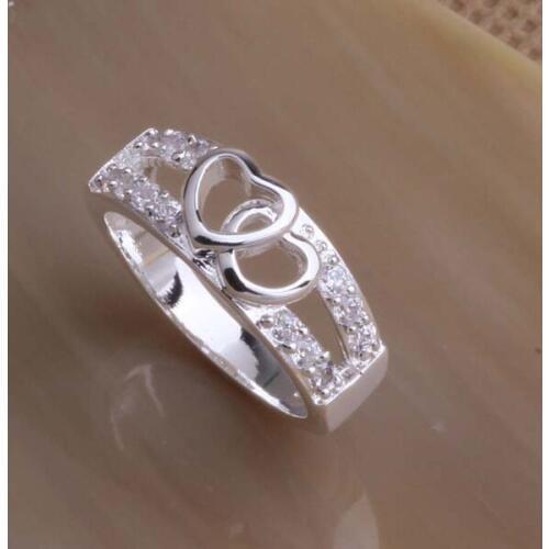 AR042 Hot sterling ring, fashion jewelry, Bi-Wring double heart /aepaivwa afjaiwqa silver color