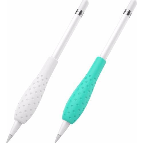MoKo Silicone Grip Holder Ergo Protective Cover for Apple Pencil (2 Pack,White & Gem Green,Black & Red)