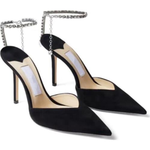 Moraima Snc Super High Crystal Embellished High Heel Shoes Pointed Toe Ankle Strap Party Wedding Heels Stiletto Dress Shoes