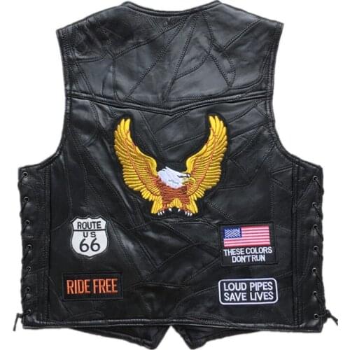 Motorcycle Leather Vest Men Motorcycle Casual Jacket Waistcoat with Punk Retro Classical Badges Motocross Equipment
