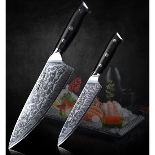 TURWHO Pro Kitchen Knife Set 2PCS Japanese VG-10 Damascus Steel Knives Super Sharp Knife Sets Utility Chef Knife With G10 Handle