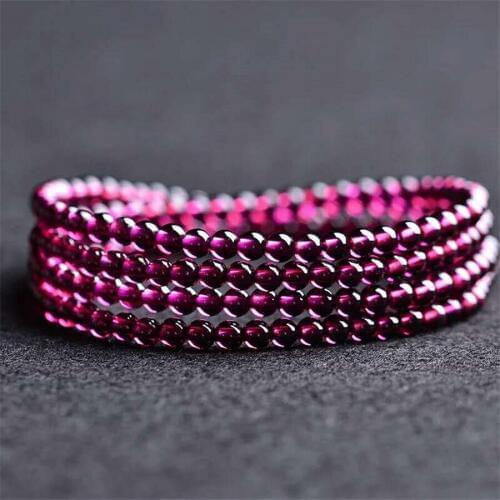 2018 Newly Genuine Natural Purple Red Garnet Crystal Bracelet Round Beads Three Times Nice Bracelet AAA Crystal Stone Bracelet