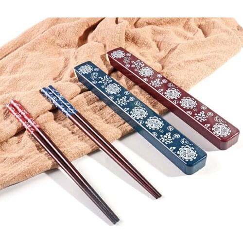 Chopsticks Reusable Japanese Natural Wood Chopsticks With Case Portable And Dishwasher Safe