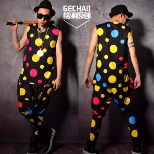 Hot 2020 New Mens Clothing Colours Polka Dots Hip-hop Loose Vest Men Suits Nightclubs Bars Male Singers Dj Ds Veats Costumes
