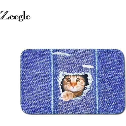 Zeegle Cat Printed Doormat Floor Mat Home Entrance Rug Welcome Carpet Living Room Decoration Foot Mat Anti-slip Bedroom Area Rug